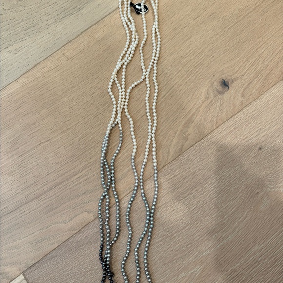 Honora Multi-Strand Cream, Silver and Black Pearl tie Necklace - Picture 4 of 4